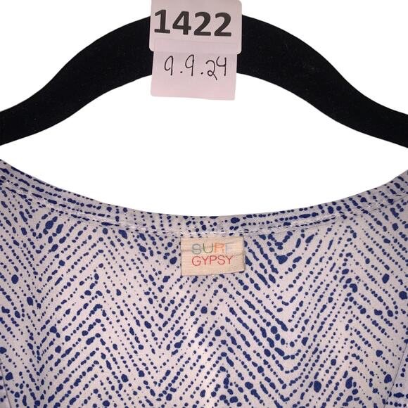 Romper, V-neck, Long Sleeve, Tie Front, Sure Gypsy, M, Blue, White - Picture 2 of 4